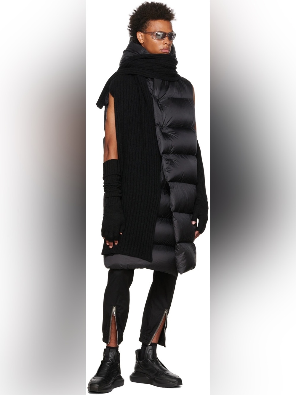Rick Owens Black Cashmere Wool Rib Knit Scarf